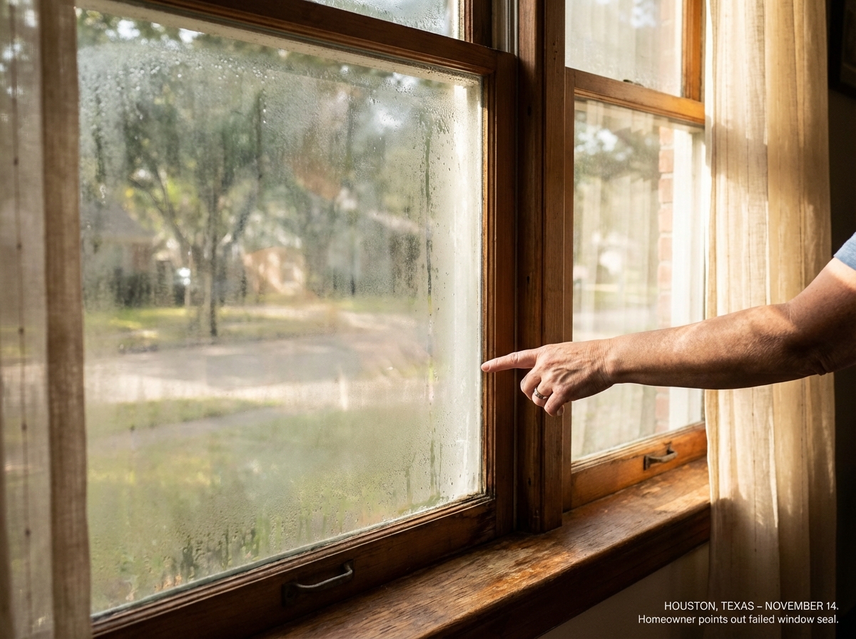 Foggy condensation between double-pane window glass