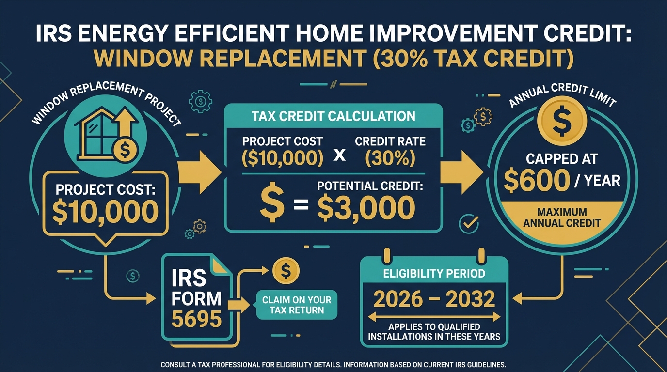 IRS 30% energy tax credit for window replacement infographic